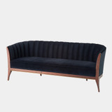 Global Views Connor Channel Back Sofa - Black Velvet & Walnut