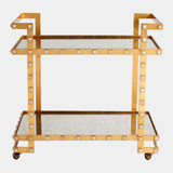 Global Views Aubrey Quartz Stud Bar Cart - Gold Leaf