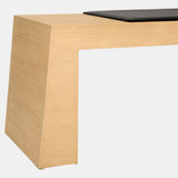 Global Views Paul Bench - Black Leather & Rift White Oak
