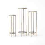 Global Views Nicky Iron Pedestal Table - Brass & Black Marble