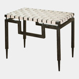 Global Views Tron Iron & Leather Bench - Ivory & Black