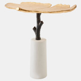 Global Views Ginkgo Leaf Side Table - Gold Leaf & White Marble
