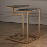 Global Views Hemsworth C Nesting Tables - Brass & Black Marble, Set of 2