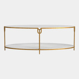 Global Views Harrington Oval Coffee Table - Gold Iron & Honed White Marble