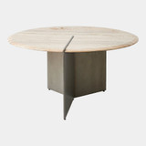 Global Views Sundial Cocktail Table - Silver Travertine & Gunmetal