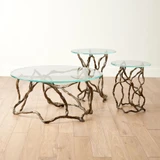Global Views Twistwood Cocktail Table - Antique Brass