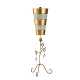 Lucas + McKearn Tivoli 38" Table Lamp in Gold Leaf with Cream Striped Stem, Cut Glass Accents and Inverted Cone Shade