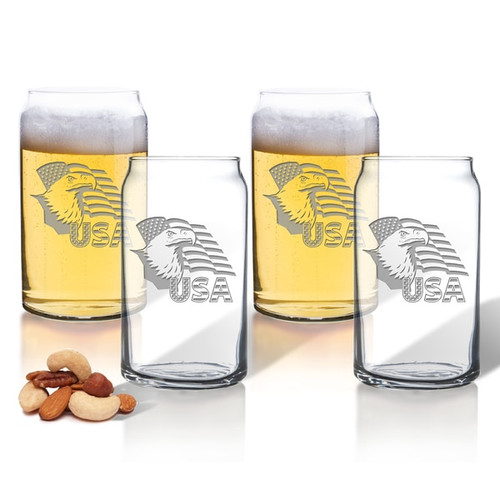 Eagle And Flag Set Of 4 Beer Can Glasses 16Oz