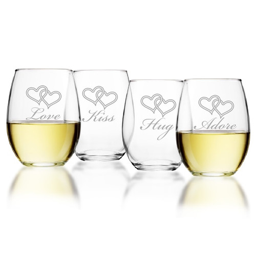 Stemless Wine Tumbler - Set Of 4 (Glass) : Love Kiss Hug Adore