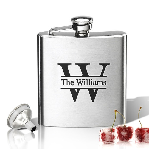 Stainless Steel Hip Flask (8 Oz) Personalized To Your Desire.  Split Letter Name.