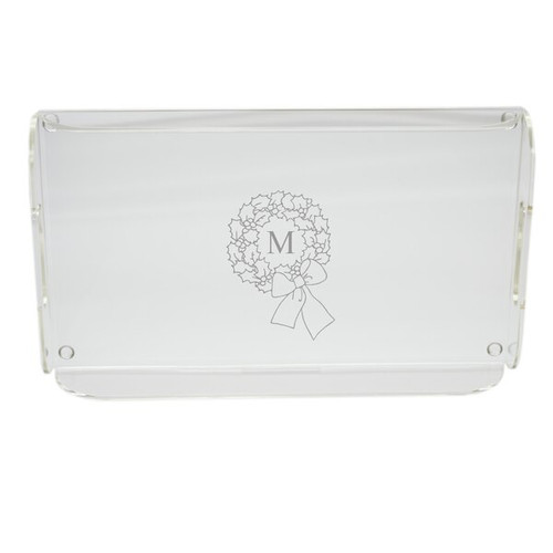 Personalized Acrylic Serving Tray - Wreath With Initial