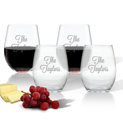 Wine Stemless Tumbler - Set Of 4 (Glass)-Personalized