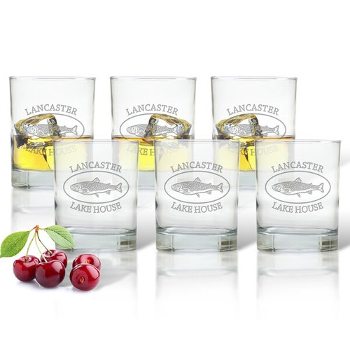 Lake House: Personalized Trout Lake House Old Fashioned - Set Of 6 (Glass)