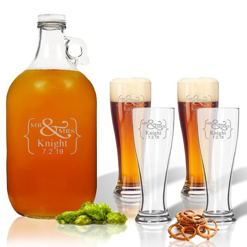 Icon Picker 5 Piece Set: Growler  64 Oz.  &  Pilsner Glass 16Oz (Set Of 4)(Prime Design)