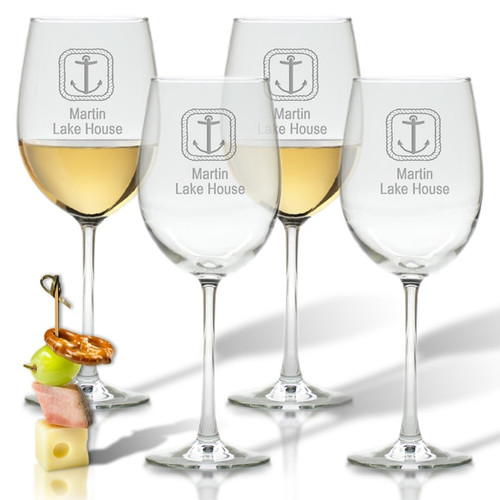 Personalized Rope Anchor Wine Stemware - Set Of 4 (Glass)