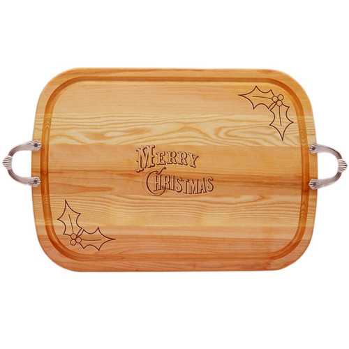Everyday Collection: Large Serving Tray With Nouveau Handles Merry Christmas With Holly