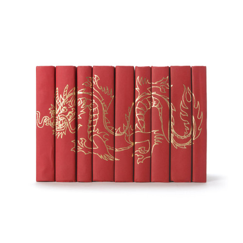 Set of Nine Gold Dragon On Red Books
