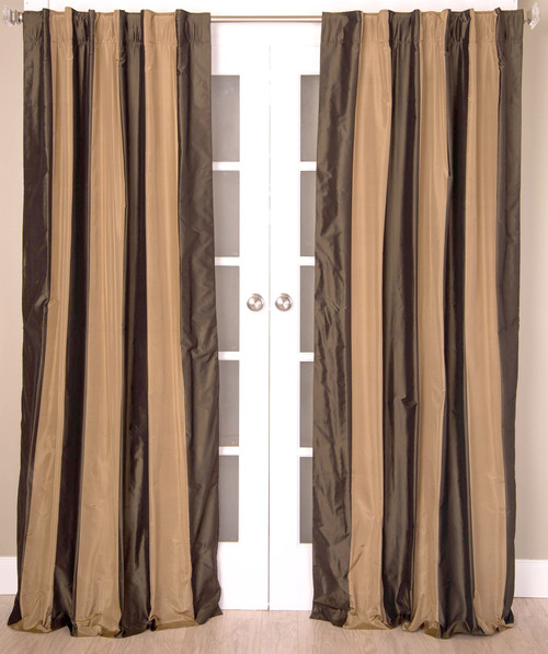 Champagne Stripes Pure Silk Taffeta Curtain