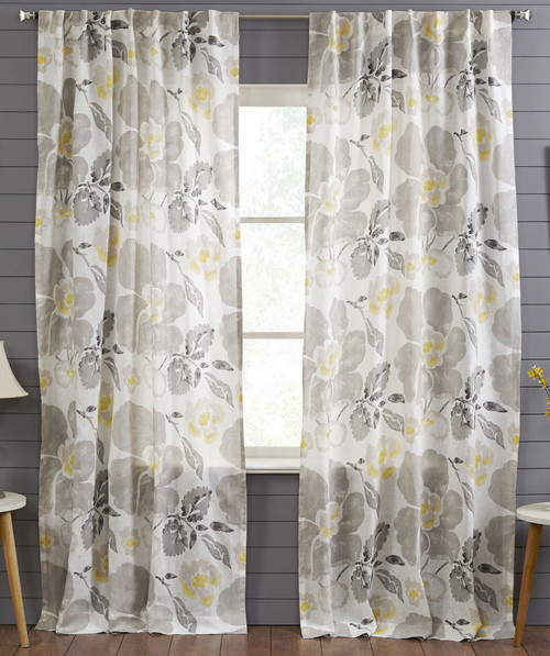 Floral Print Pure Linen Sheer Curtain