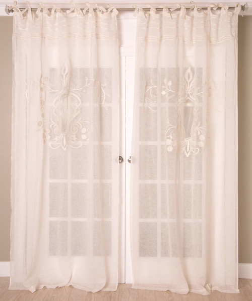 Sheer Linen Lace Embroidery Curtain