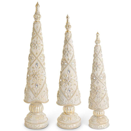 Set Of 3 Antique Gold Resin Jeweled Trees