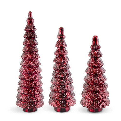 Set Of 3 Red Glass Tiered Trees