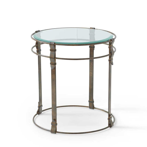 24 Inch Round Metal Framed Glass Topped Table