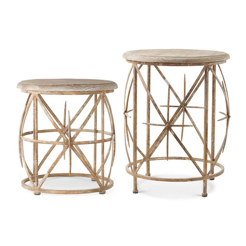 Set Of 2 Wood and Metal Criss Cross Nesting Tables