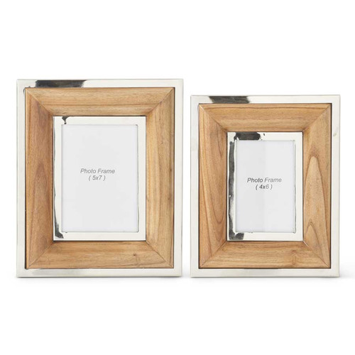 Set Of 2 Wood Photo Frames With Silver Trim
