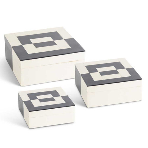 Set Of 3 Black & White Square Boxes