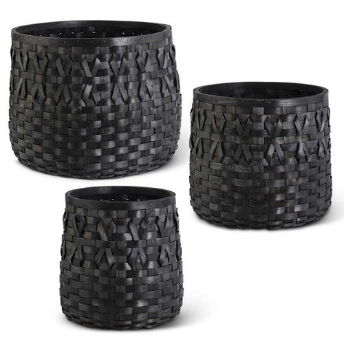 Set Of 3 Black Round Chip Wood Nesting Baskets