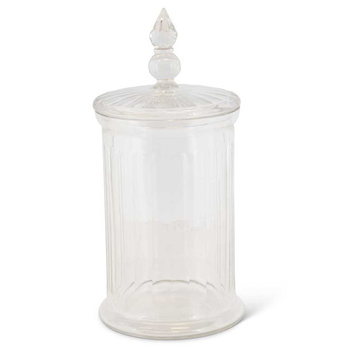 17 Inch Ribbed Clear Glass Lolli Jar With Finial Topped Lid