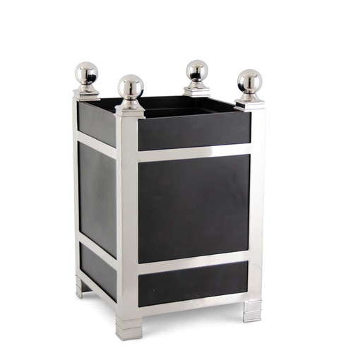 24 Inch Black and Silver Square Planter With Ball Post