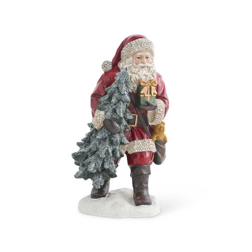 23.5 Inch Vintage Resin Santa With Glittered Tree