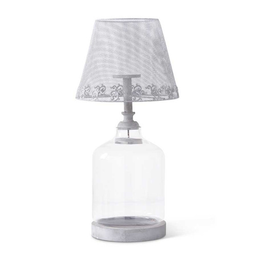 32 Inch Metal Mesh and Glass Lamp Candleholder