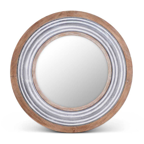 35.75 Inch Round Tin and Wood Mirror