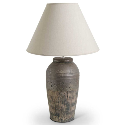 28 Inch Black & Brown Ceramic Lamp With Cream Linen Shade