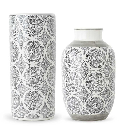 Set Of 2 Ceramic Containers With Gray Pattern