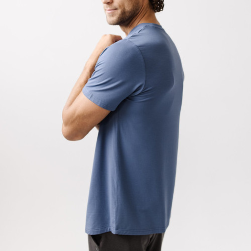 Cozy Earth Men's Stretch-Knit Bamboo Lounge Tee - Blue