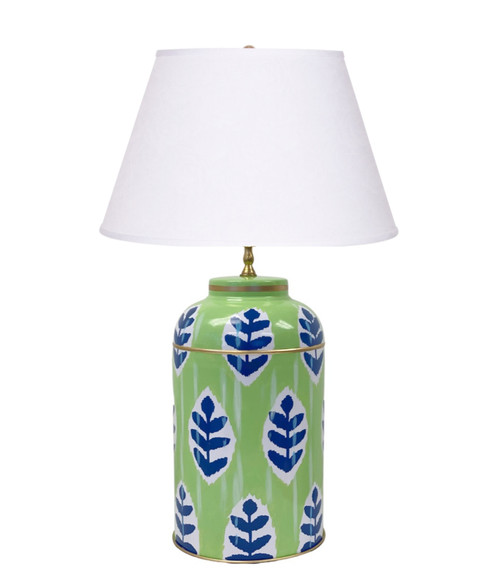 Dana Gibson - Louvre Ikat Tea Caddy Lamp in Green with White Linen Shade