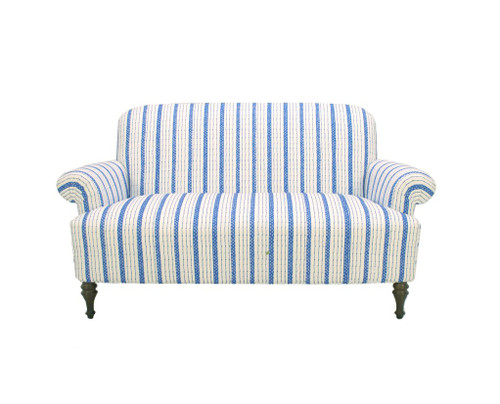 Josie Love Seat in Blue Ticking