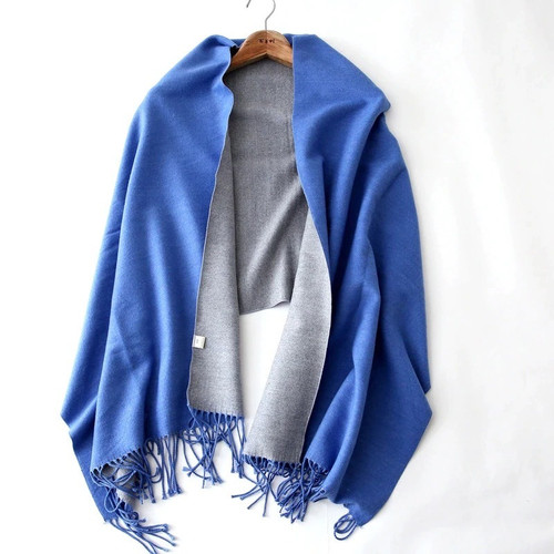 Silk Blend Wrap in Cobalt and Grey