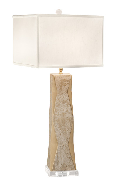 Thumprints Geo Marbled Gold with Off White Square Shade Table Lamp