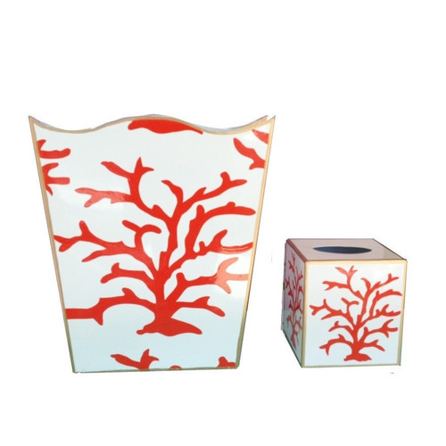 Dana Gibson Coral Coral Wastebasket and Tissue Box