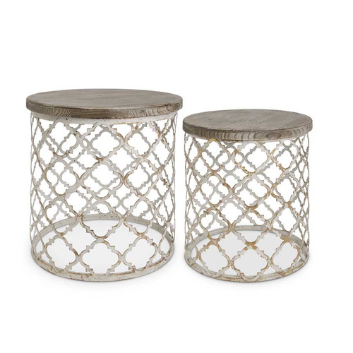 White and Gold Metal Moroccan Quatrefoil Side Tables