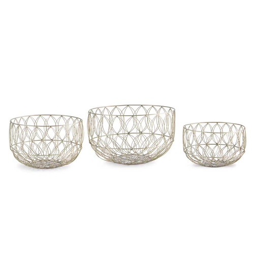 Set Of 3 Metal Art Deco Wire Baskets