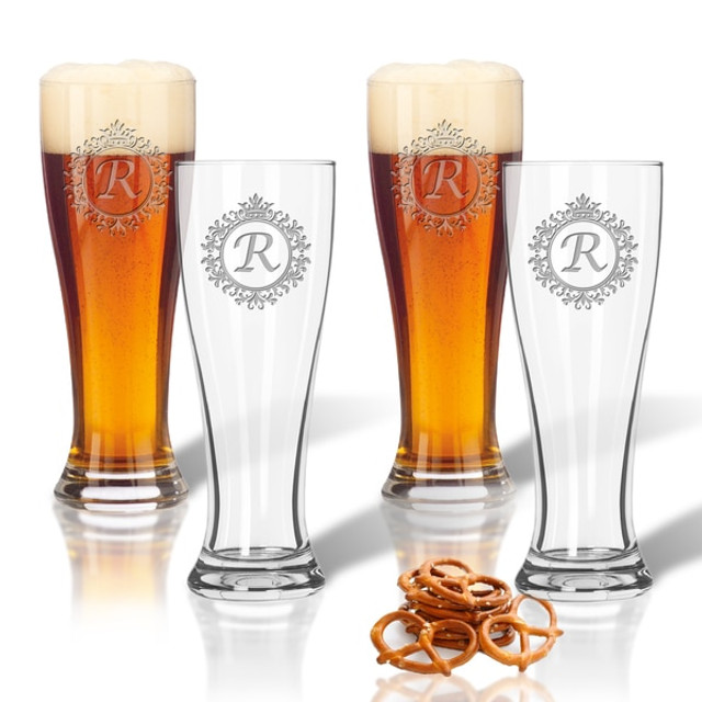 Icon Picker Personalized Pilsner Glass: Set Of 4 (Initial/Monogram Prime Design)