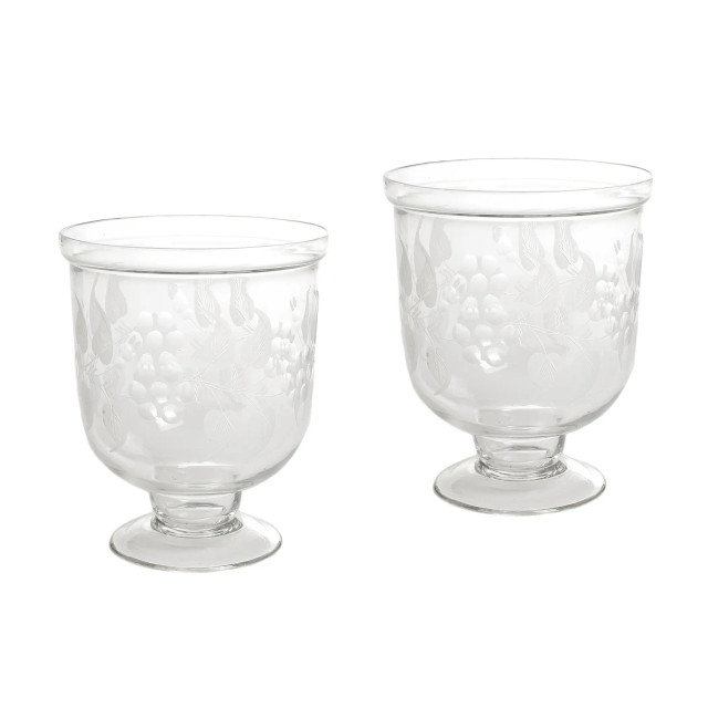 Go Home Ltd - Pair of Small Antique Leaf Etched Hurricanes