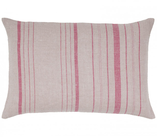 Ellora Casa by India's Heritage Linen Stripes 16" Pillow in Natural with Red 