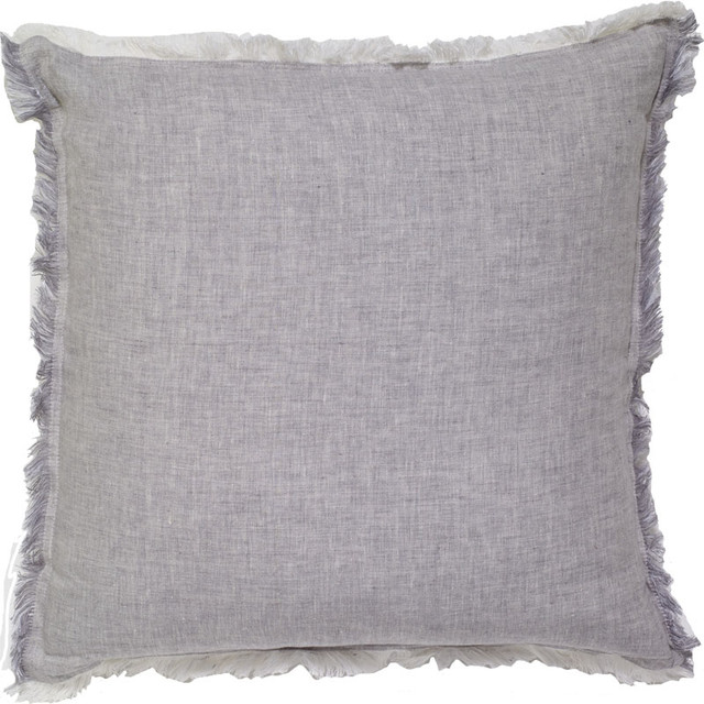 Ellora Casa by India's Heritage Solid Linen Fringe Pillow in Light Grey